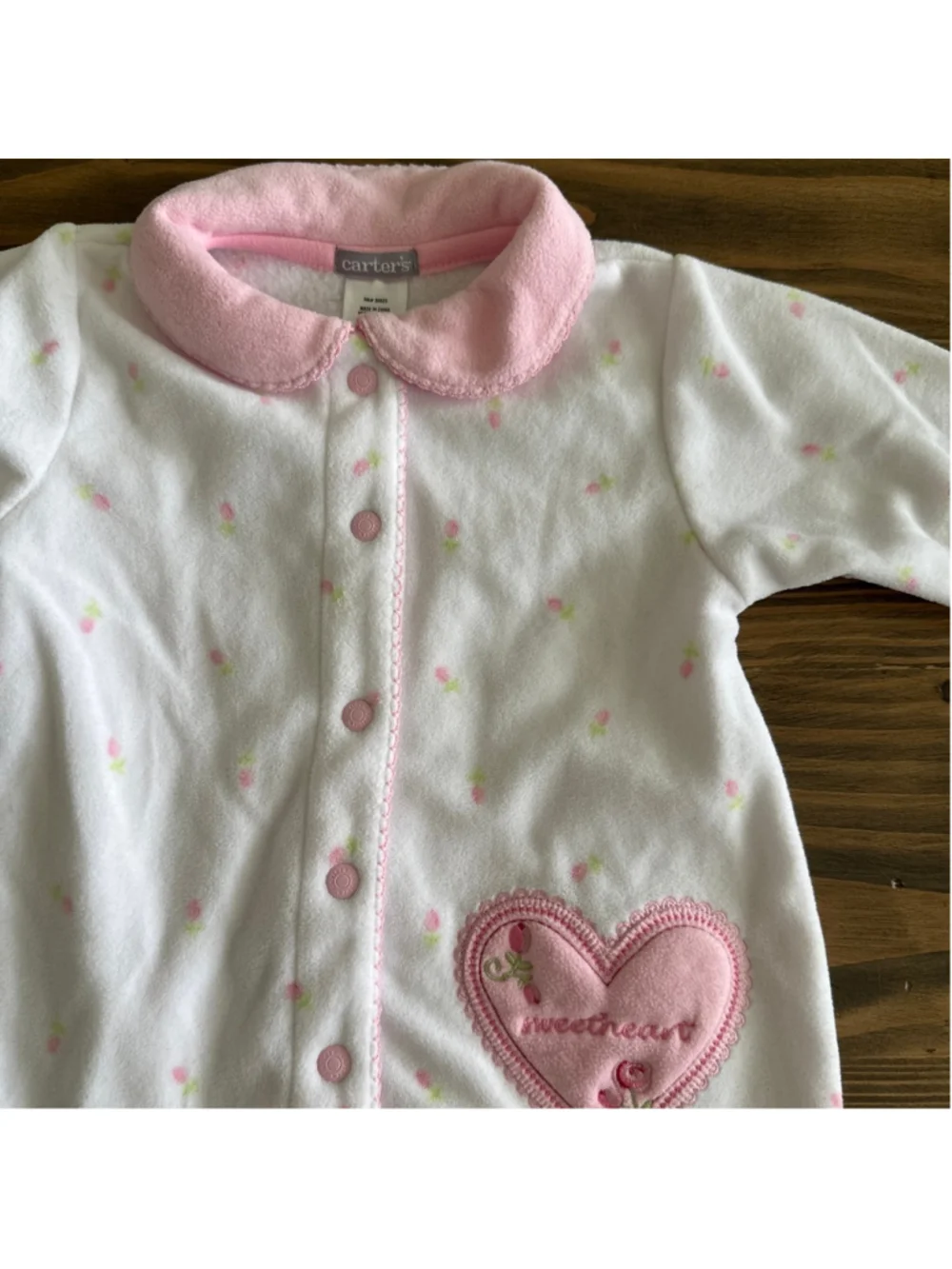 Vintage Carter's Footed Sleeper Baby Girl 3 Months Pink Floral Snap Front